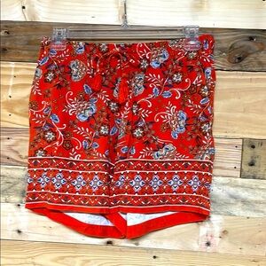 J. Jill size XS Mid-rise Orange with Blue with Bohemian Print Elastic Shorts